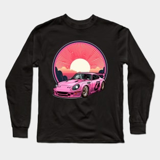 Pink Japanese Race Retro Pink Retro Cars Girl Racer Drift Long Sleeve T-Shirt